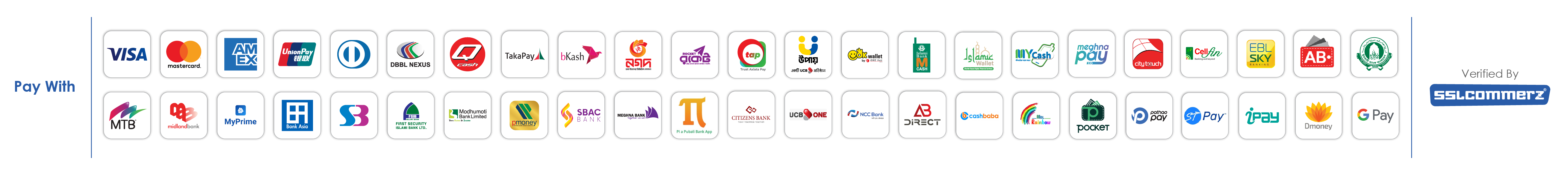 Payment methods accepted through SSLCommerz